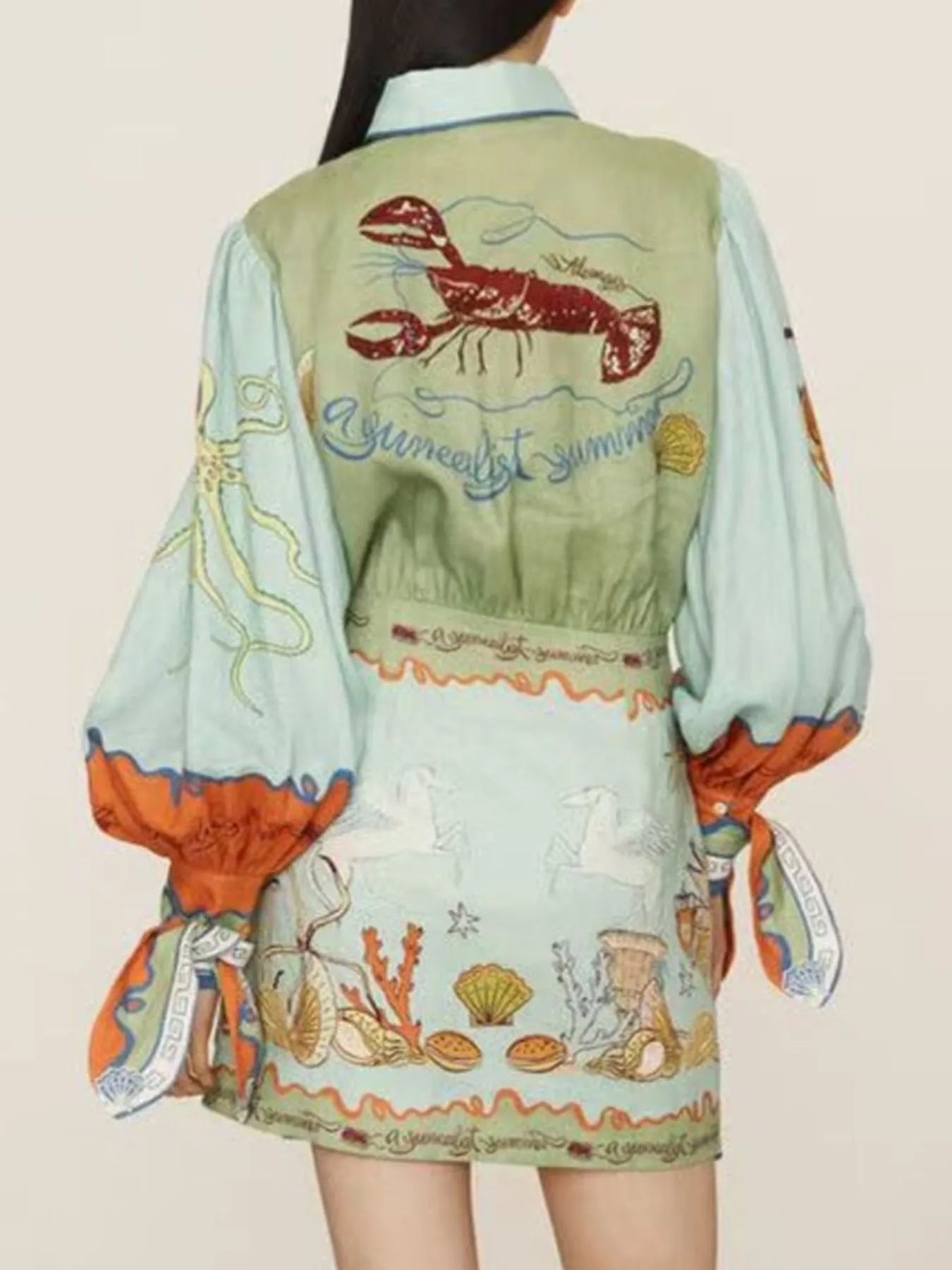 Printed Long Sleeve Shirt Dress view 6 - Shopiebay
