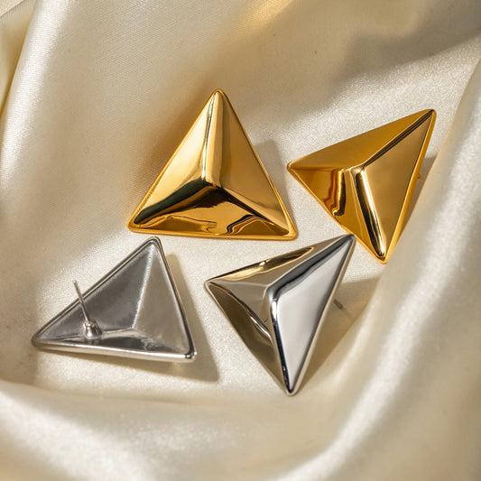 Stainless Steel 3D Triangle Earrings