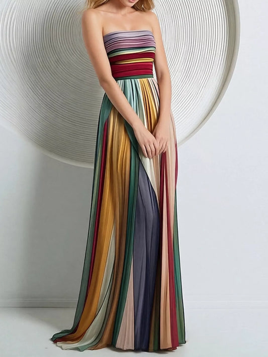 Striped Pleated Tube Maxi Dress - product image 2