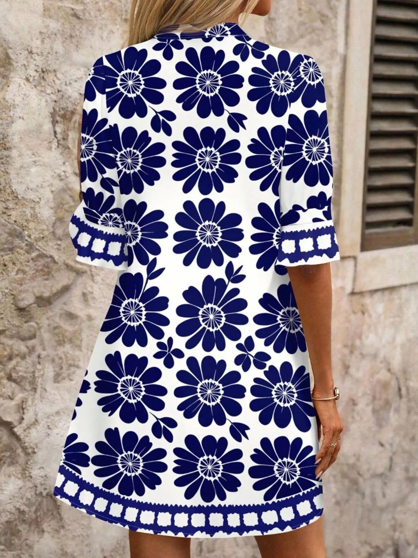 Floral Print Notched Ruffle Sleeve Mini Dress view 6 - Shopiebay