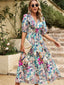 Printed Puff Sleeve Midi Dress