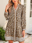 Leopard Print Striped Patchwork 3/4 Sleeve Loose Mini Dress - Shopiebay women's boutique