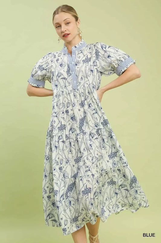 Umgee Floral Tiered Midi Dress with Ruffle Trim view 2 - Shopiebay