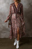 Frill Printed V-Neck Long Sleeve Midi Dress - Shopiebay women's boutique