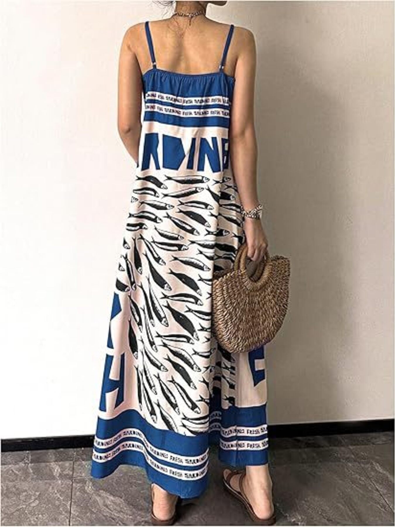 Sardine Print Spaghetti Strap Maxi Dress view 6 - Shopiebay