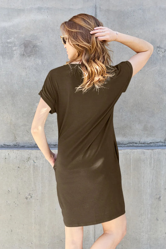 Basic Bae Full Size Round Neck Short Sleeve Dress with Pockets view 2 - Shopiebay