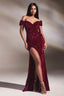 Red | Off-Shoulder Sequin Slit Gown – Sweetheart Neckline Formal Dress CDCA109