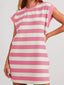 Stripe Cap Sleeve Pocketed Shift Dress