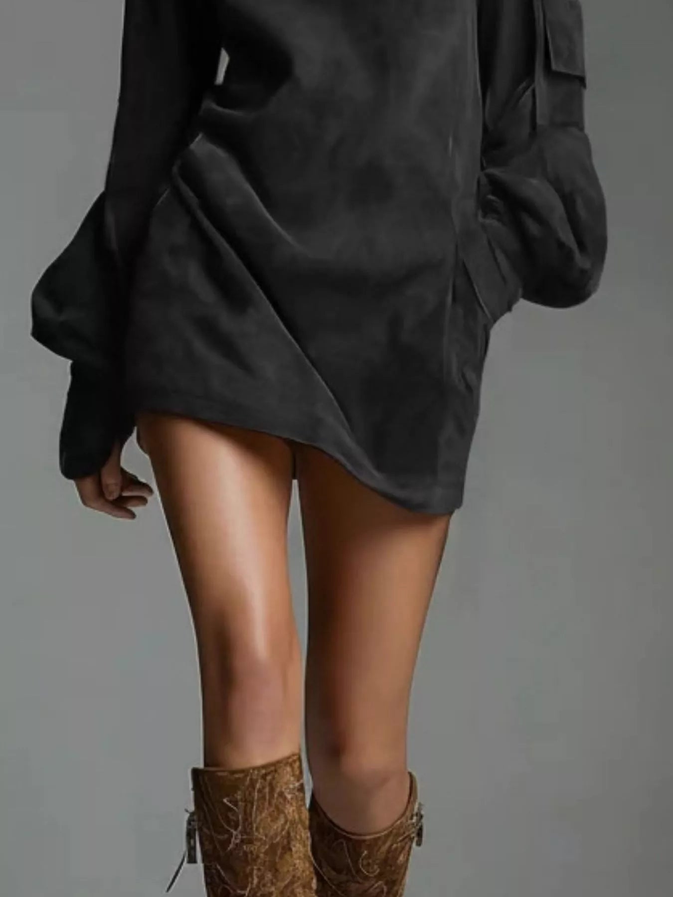 Full Size Suede Turtleneck Lantern Sleeve Mini Dress Plus Size view 11 - Shopiebay