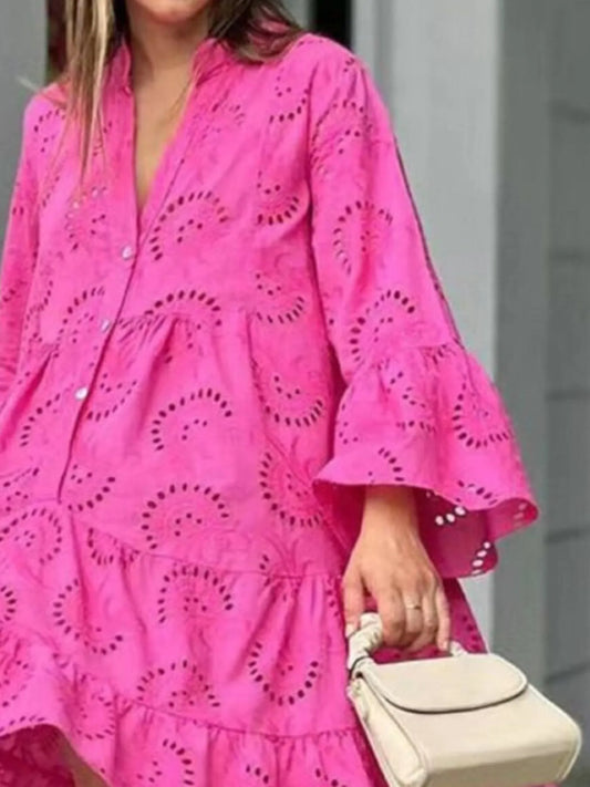 Full Size Eyelet Ruffled Hem Tiered Dress Plus Size view 2 - Shopiebay