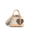 Louis Vuitton Monogram Alma BB handbag in beige and brown canvas with tan leather trim, featuring a signature LV monogram pattern, a heart-shaped monogram charm, and gold-tone hardware, shown on a plain white background.