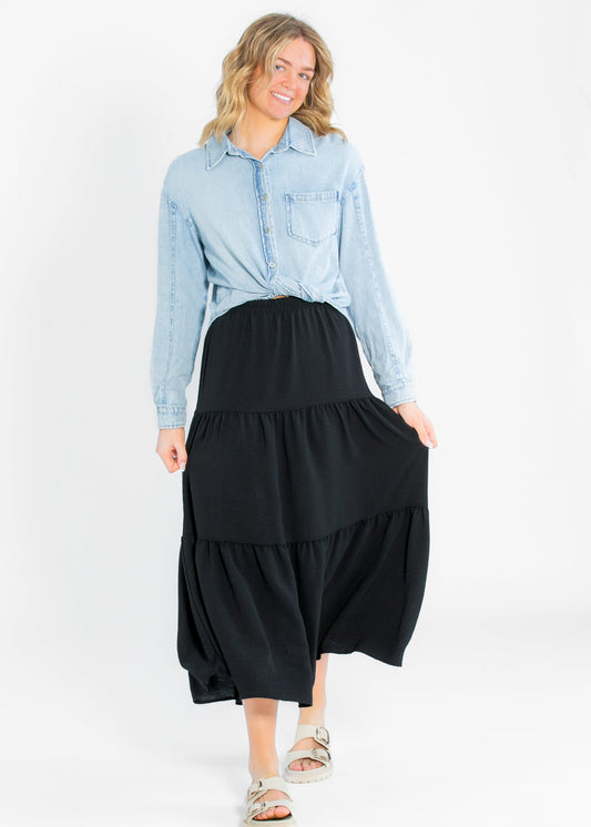 Jill Stretch Waist Tiered Maxi Skirt