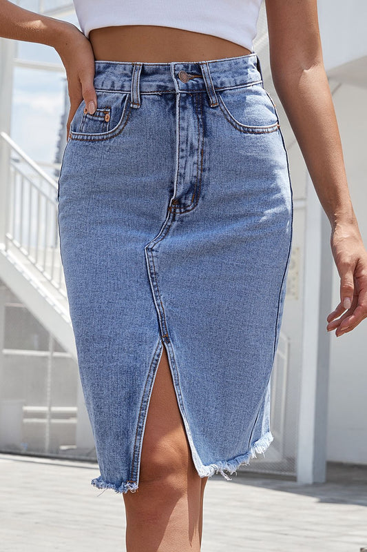 Buttoned Slit Denim Skirt - Shopiebay