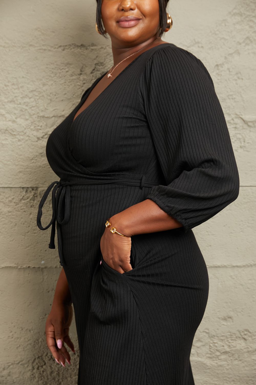 Culture Code Full Size Surplice Flare Ruching Dress - Shopiebay