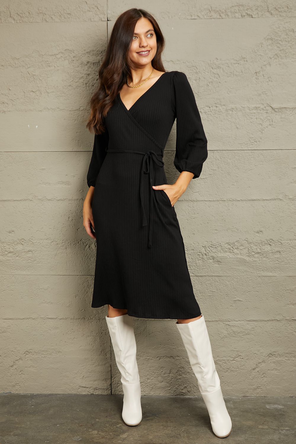 Culture Code Full Size Surplice Flare Ruching Dress - Shopiebay