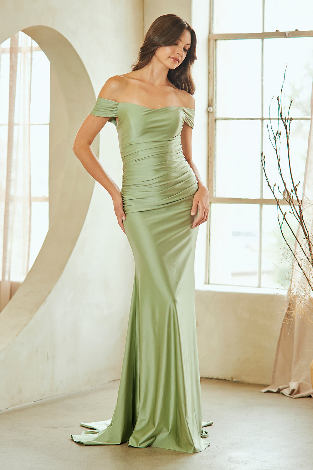 Blush Tulle Sheer Beaded V-Neck Mermaid Bridesmaid Dress AC3101