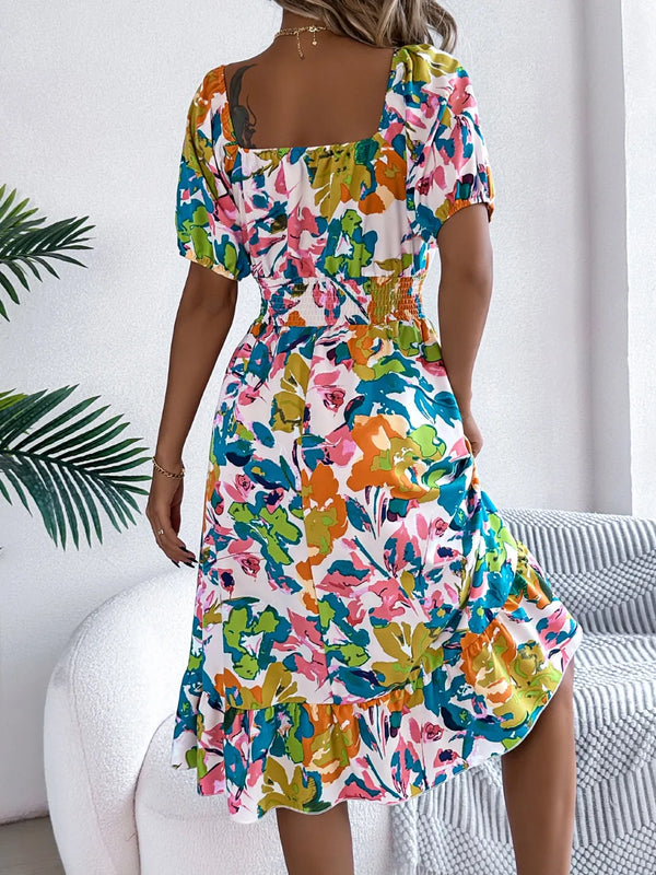 Ruffled Hem Smocked Floral Short Sleeve Midi Dress - product image 9