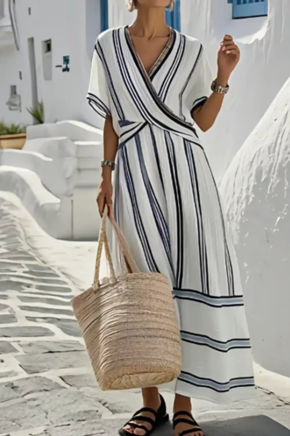 Striped Wrap Half Sleeve Maxi Dress - product image 2