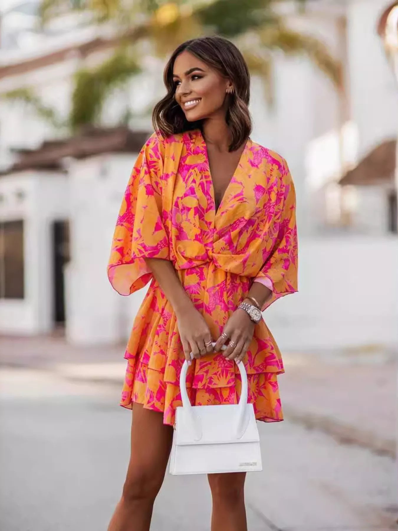 Layered Printed Surplice Mini Dress Main image