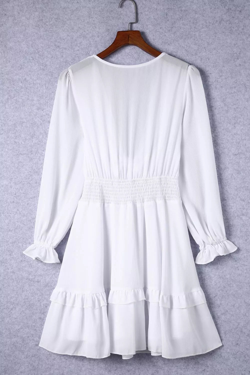 Elegant Tie-Front Ruffle Mini Dress with Smocked Wiast - product image 11