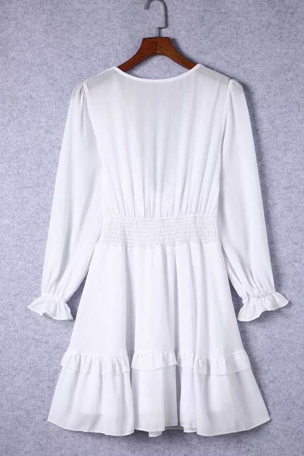 Elegant Tie-Front Ruffle Mini Dress with Smocked Wiast - product image 11