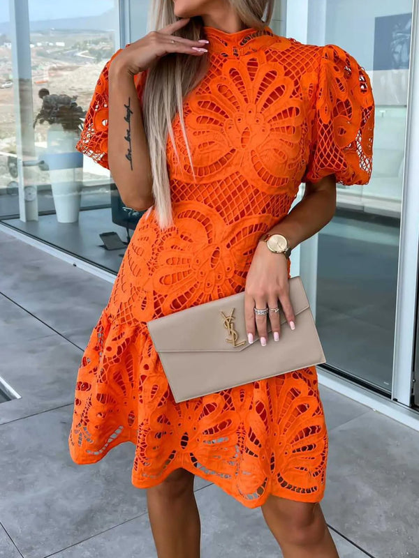 Lace Mock Neck Puff Sleeve Dress - product image 11