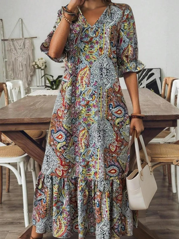 Bohemian Paisley Print V-Neck Midi Dress - product image 5
