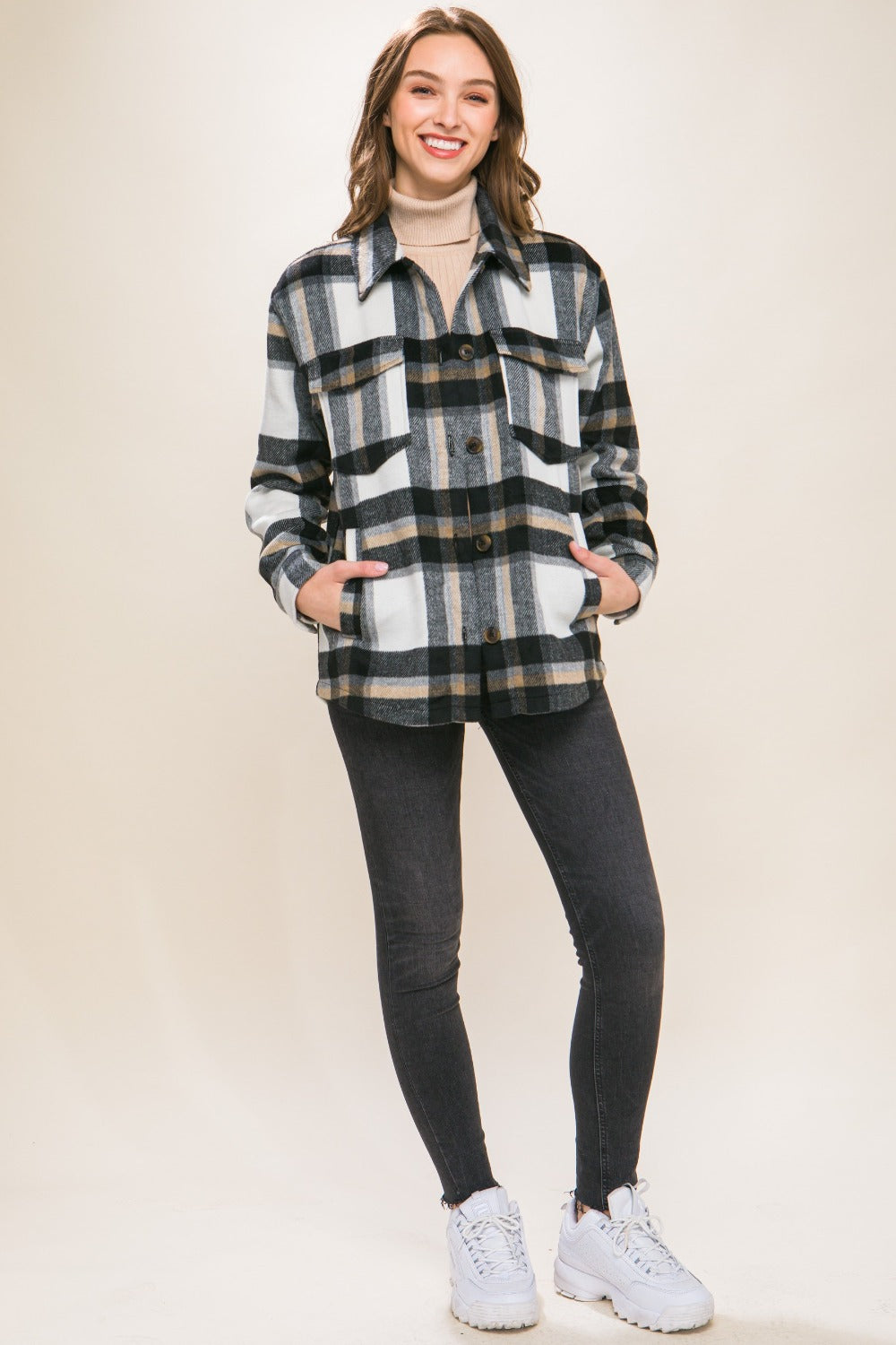 Love Tree Plaid Button Up Shacket