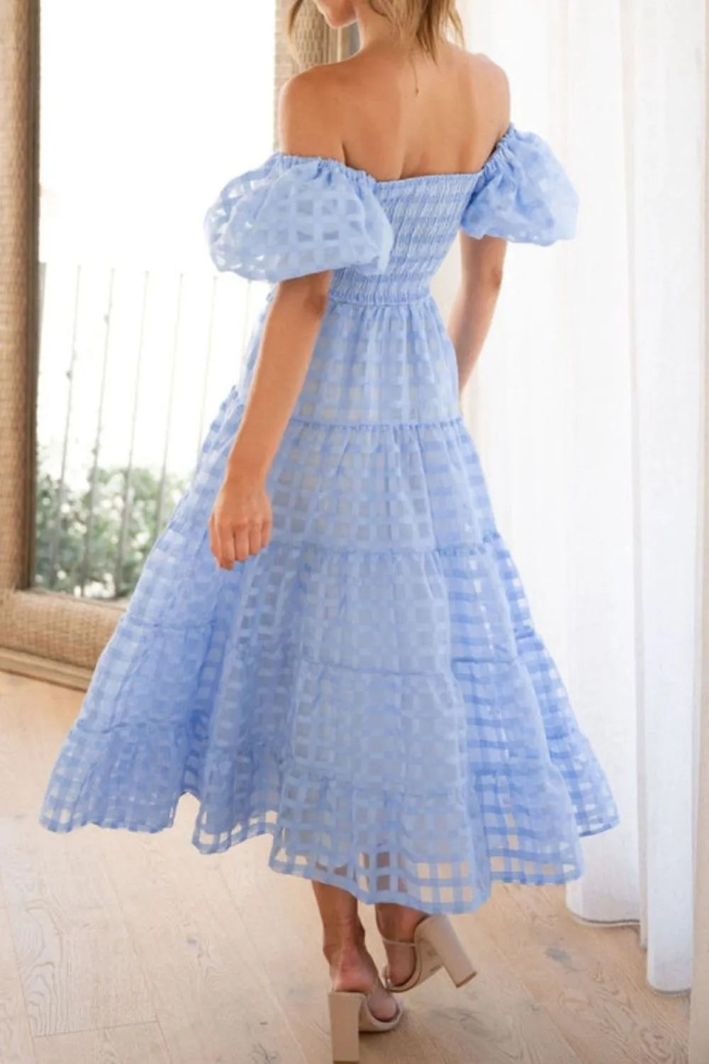 Off Shoulder Short Puff Sleeve Midi Dress - product image 34