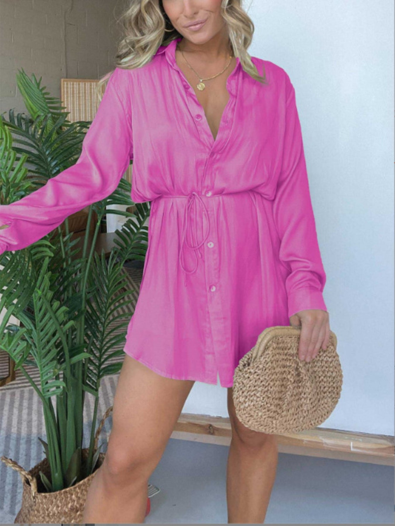 Full Size Button-Down Mini Shirt Dress Plus Size view 10 - Shopiebay
