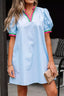 Puff Sleeve Mini Dress with Contrast Trim