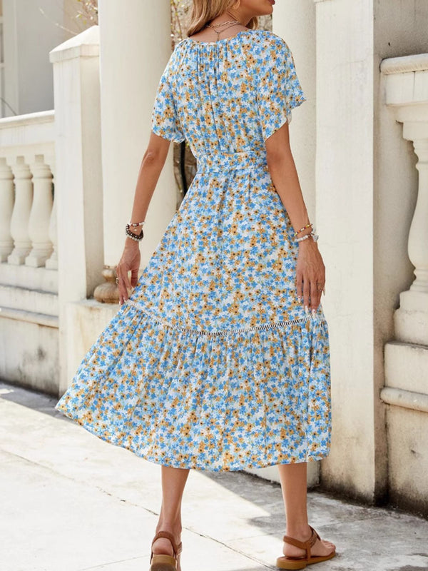 Floral Print Ruffle Hem Tie Front Midi Dress - product image 7