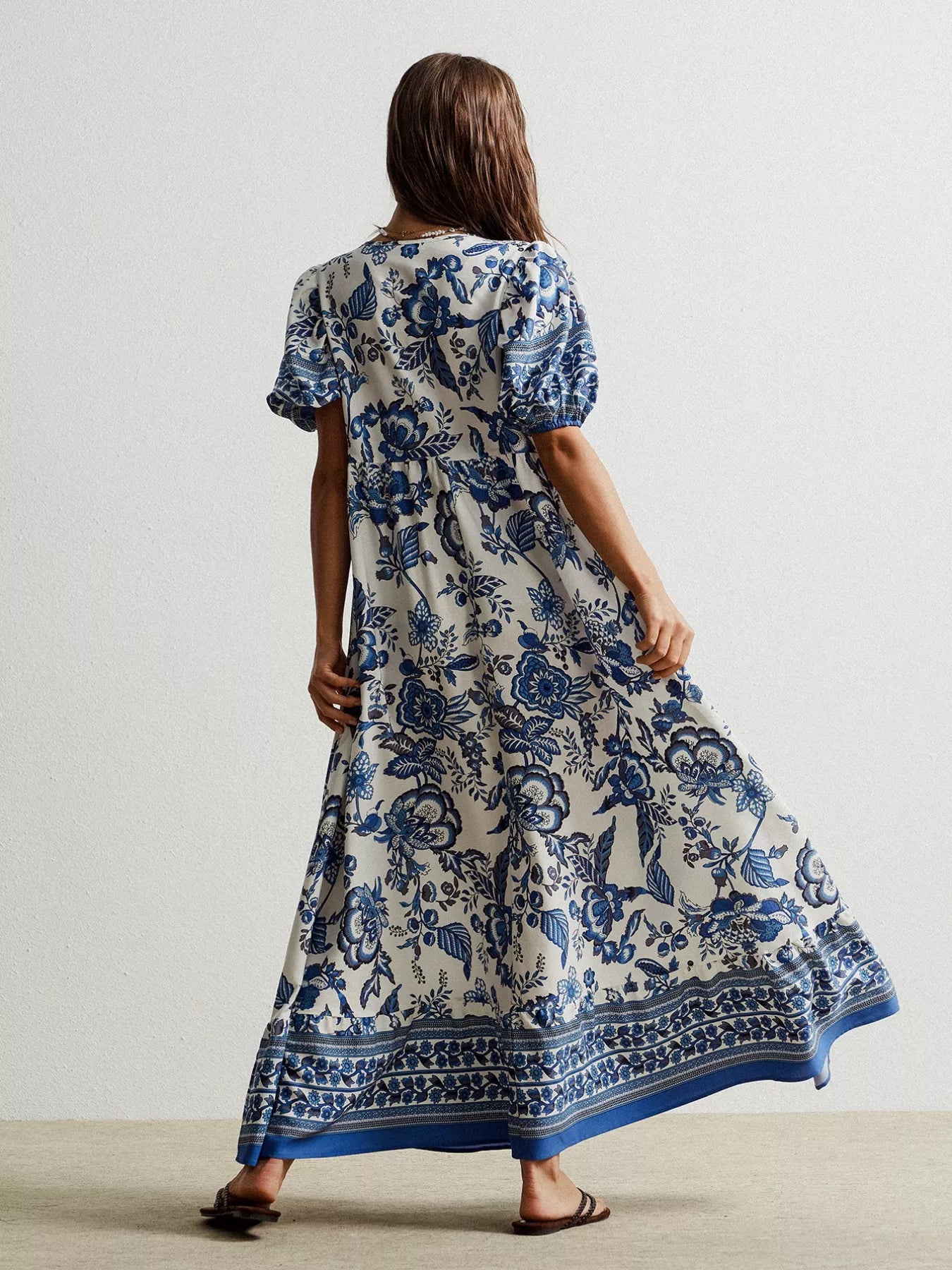 Floral Print Tie-Neck Puff Sleeve Maxi Dress - product image 6