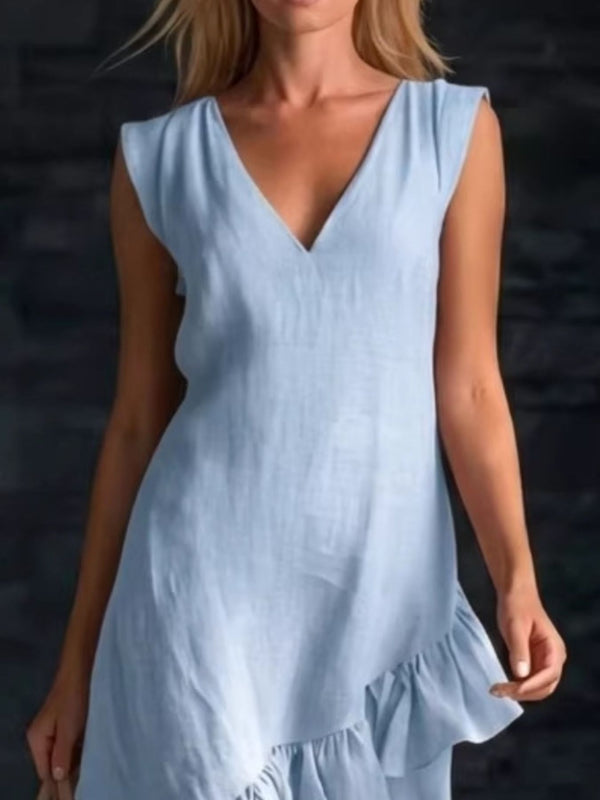 Sleeveless V-Neck Ruffle Hem High-Low Dress - product image 9