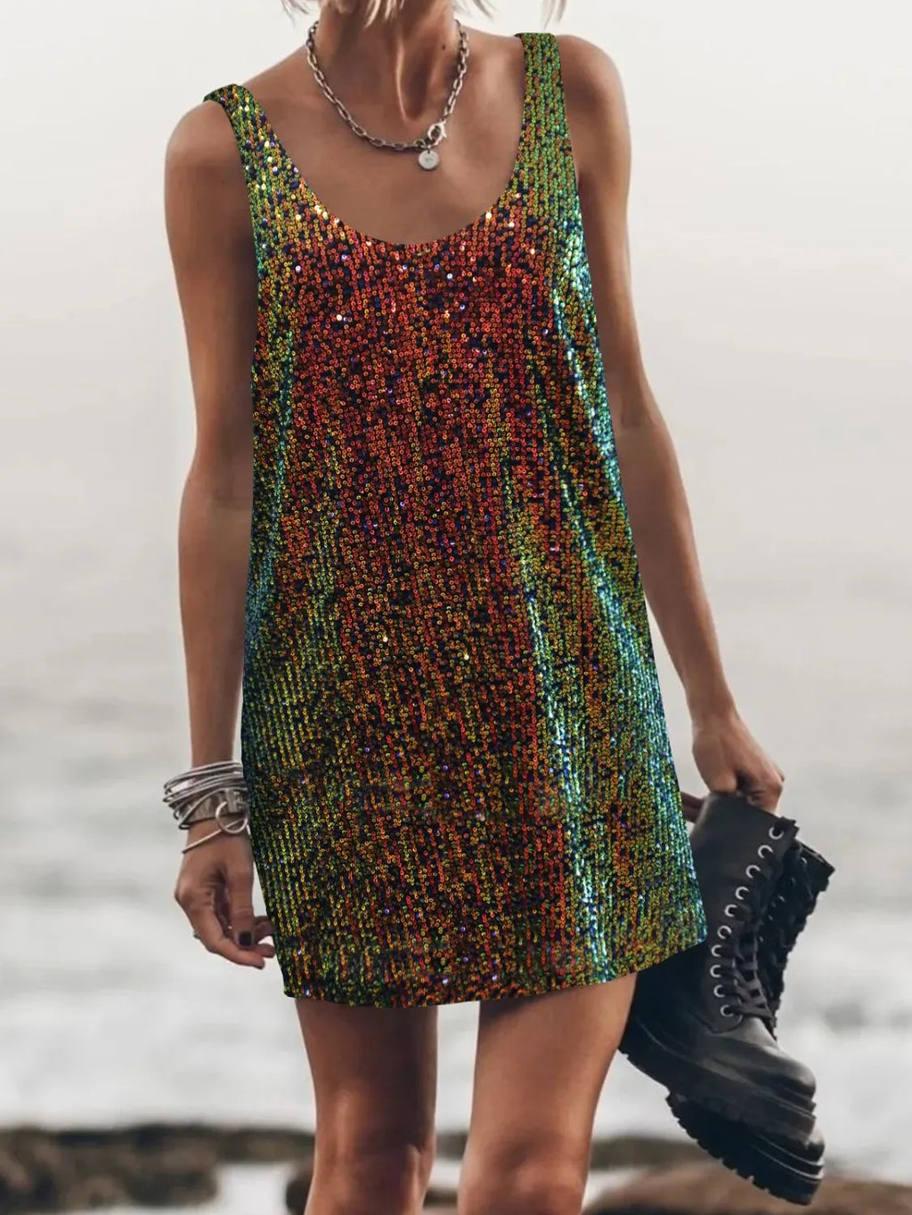 Sequin Scoop Neck Mini Dress - product image 2