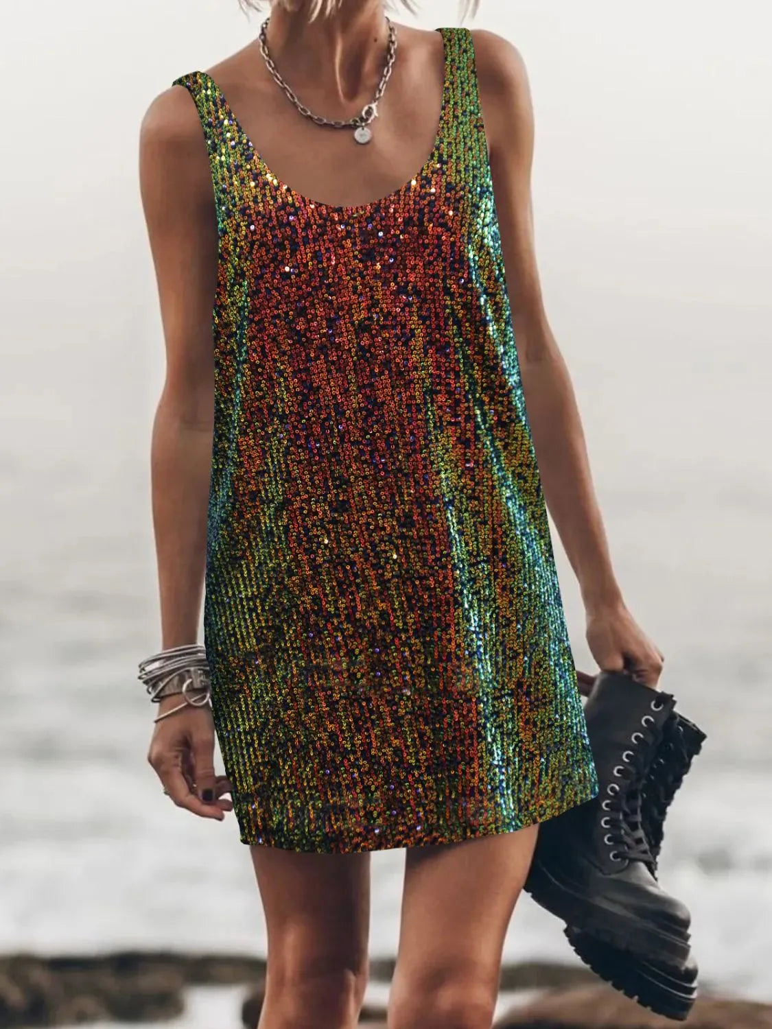 Sequin Scoop Neck Mini Dress - product image 2