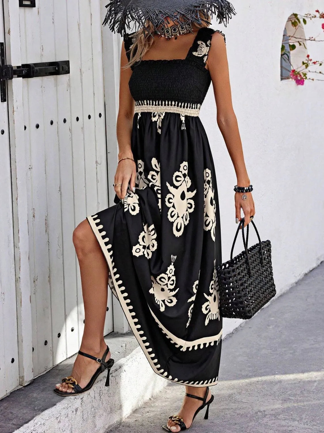 Smocked Printed Wide Strap Maxi Dress - product image 3