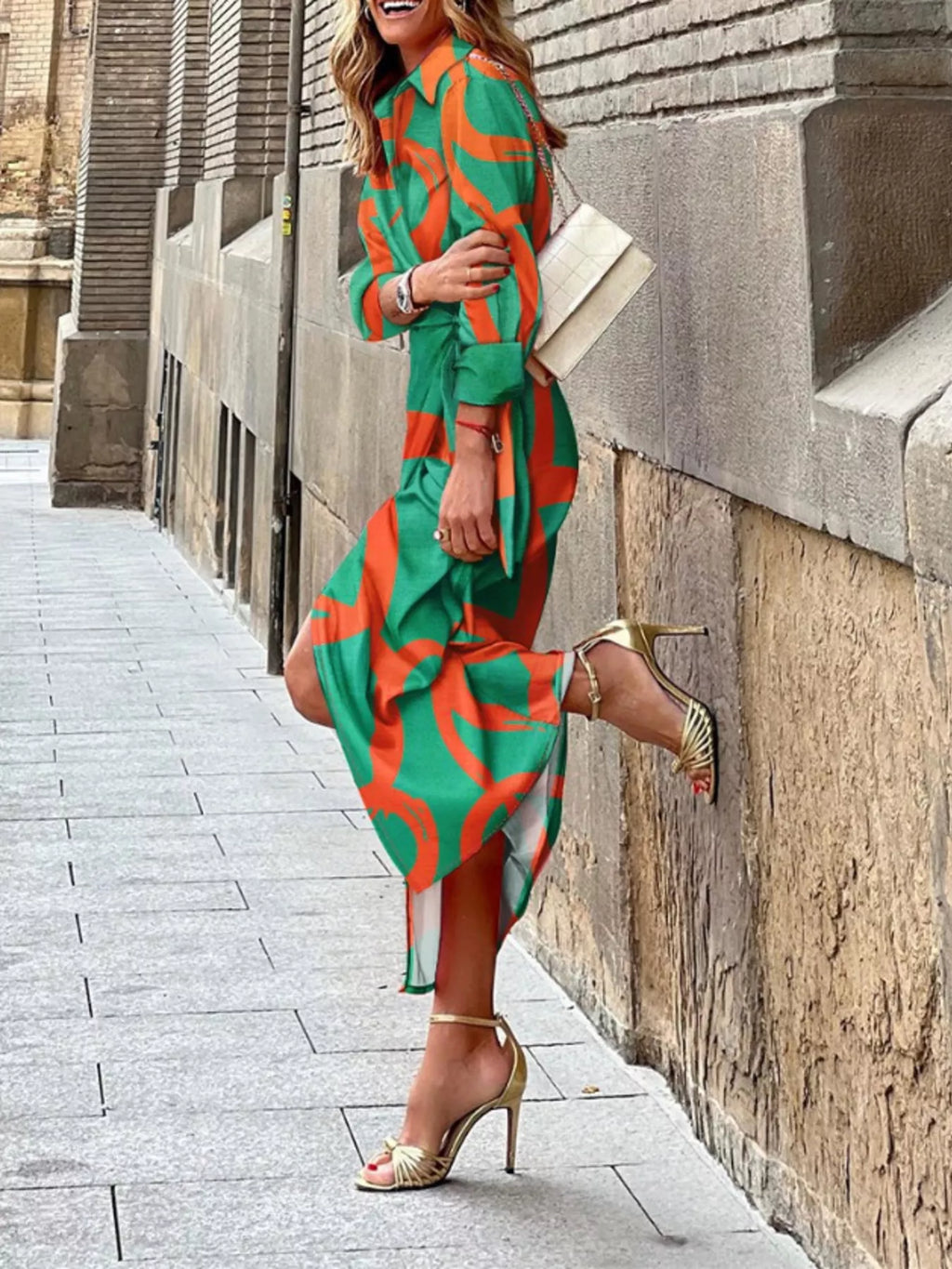 Printed Collared Neck Shirt Dress - product image 3