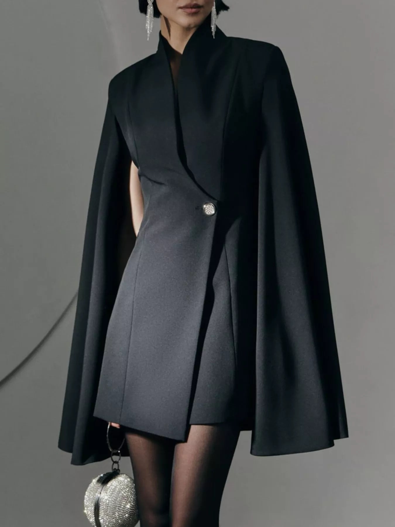 One Button Fitted Mini Blazer Dress with Cape Sleeves - Shopiebay women's boutique Main image