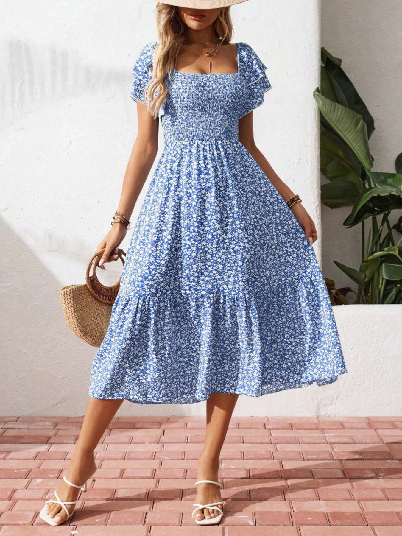 Floral Print Smocked Ruffle Sleeves Dress - product image 5
