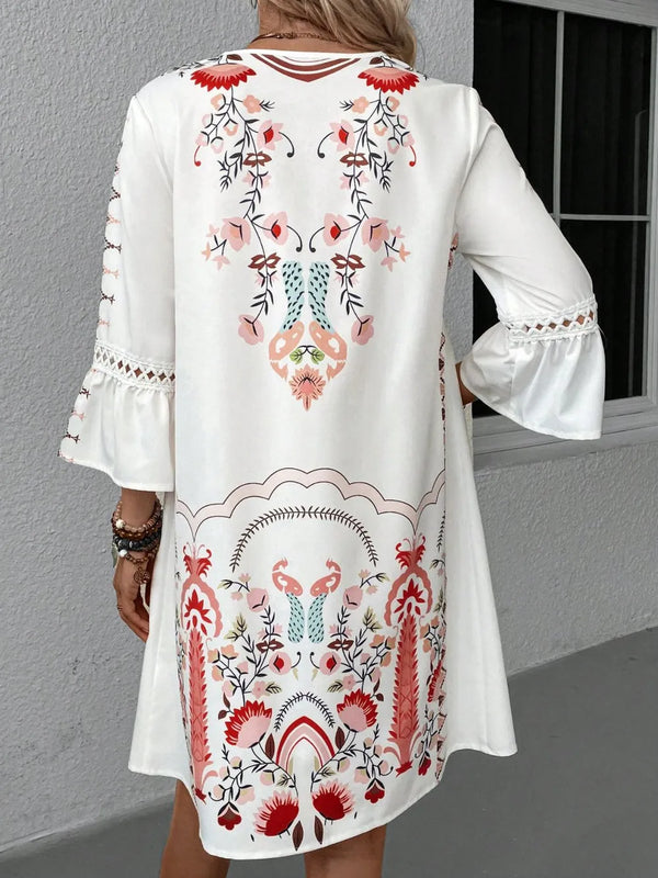 Lace Detail Printed Three-Quarter Sleeve Dress - product image 14