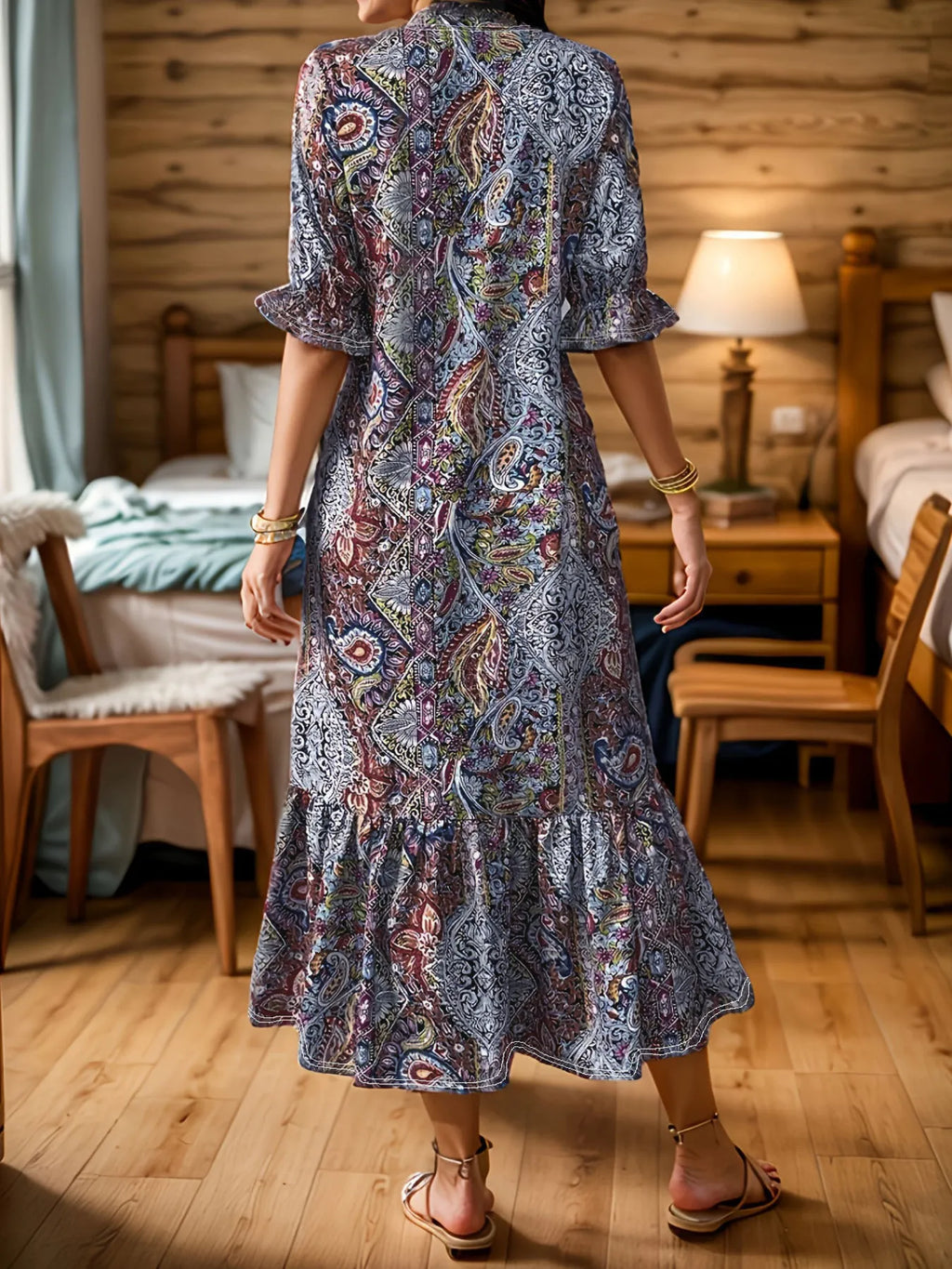 Bohemian Paisley Print Ruffle Hem Midi Dress - product image 5