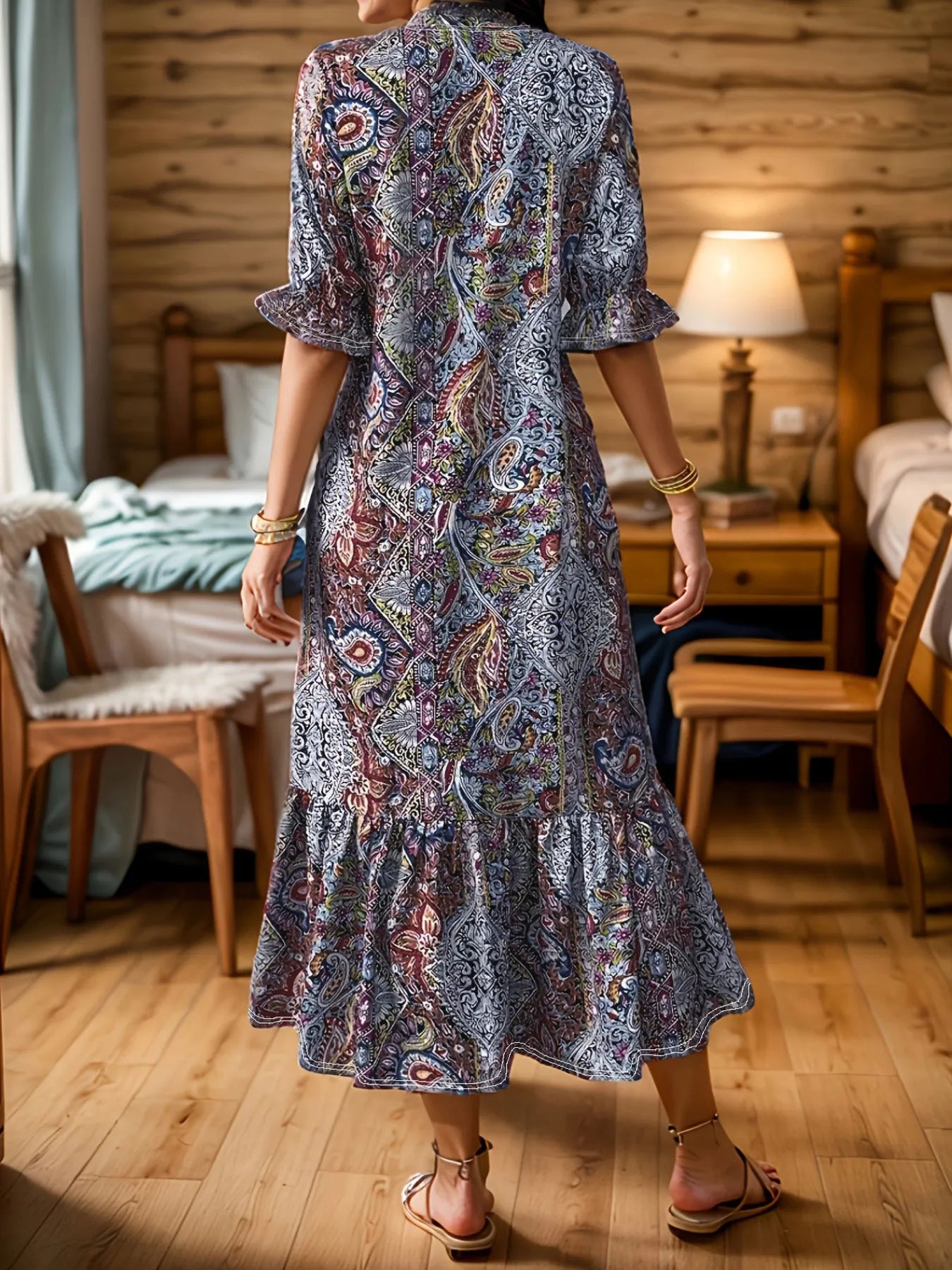 Bohemian Paisley Print Ruffle Hem Midi Dress - product image 5