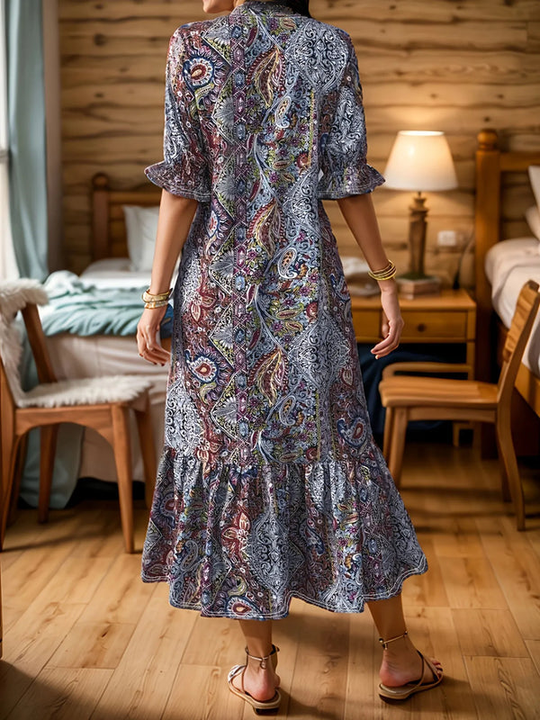 Bohemian Paisley Print Ruffle Hem Midi Dress - product image 5