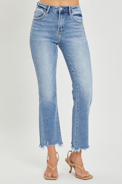 RISEN Full Size Frayed Hem Cropped Straight Jeans