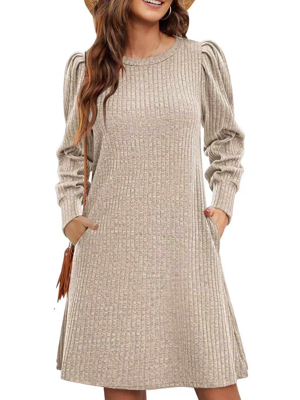 Ribbed Knit Puff Sleeve Casual Mini Dress - product image 6