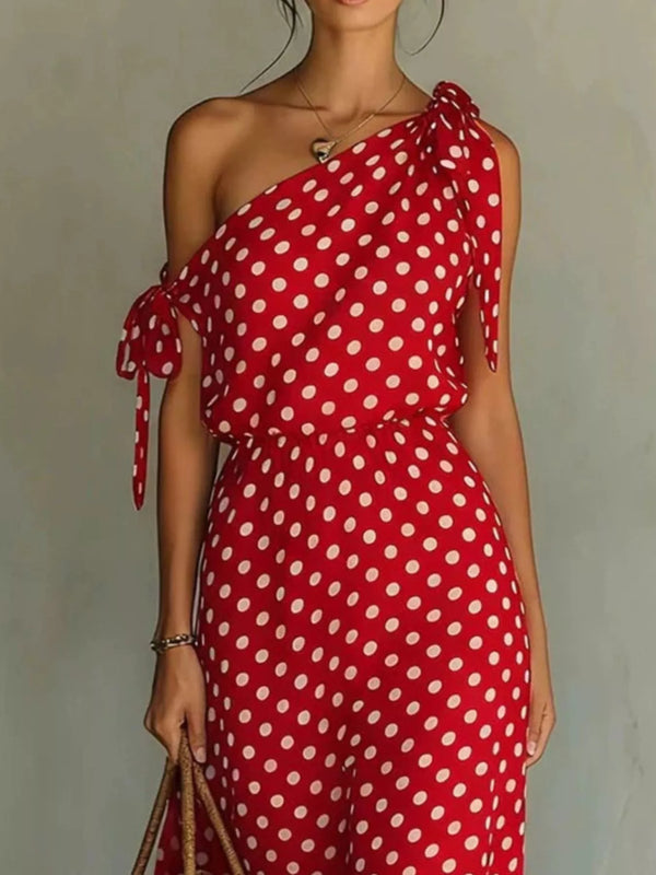 Full Size Polka Dot One-Shoulder Maxi Dress with Tie Details Plus Size - product image 7