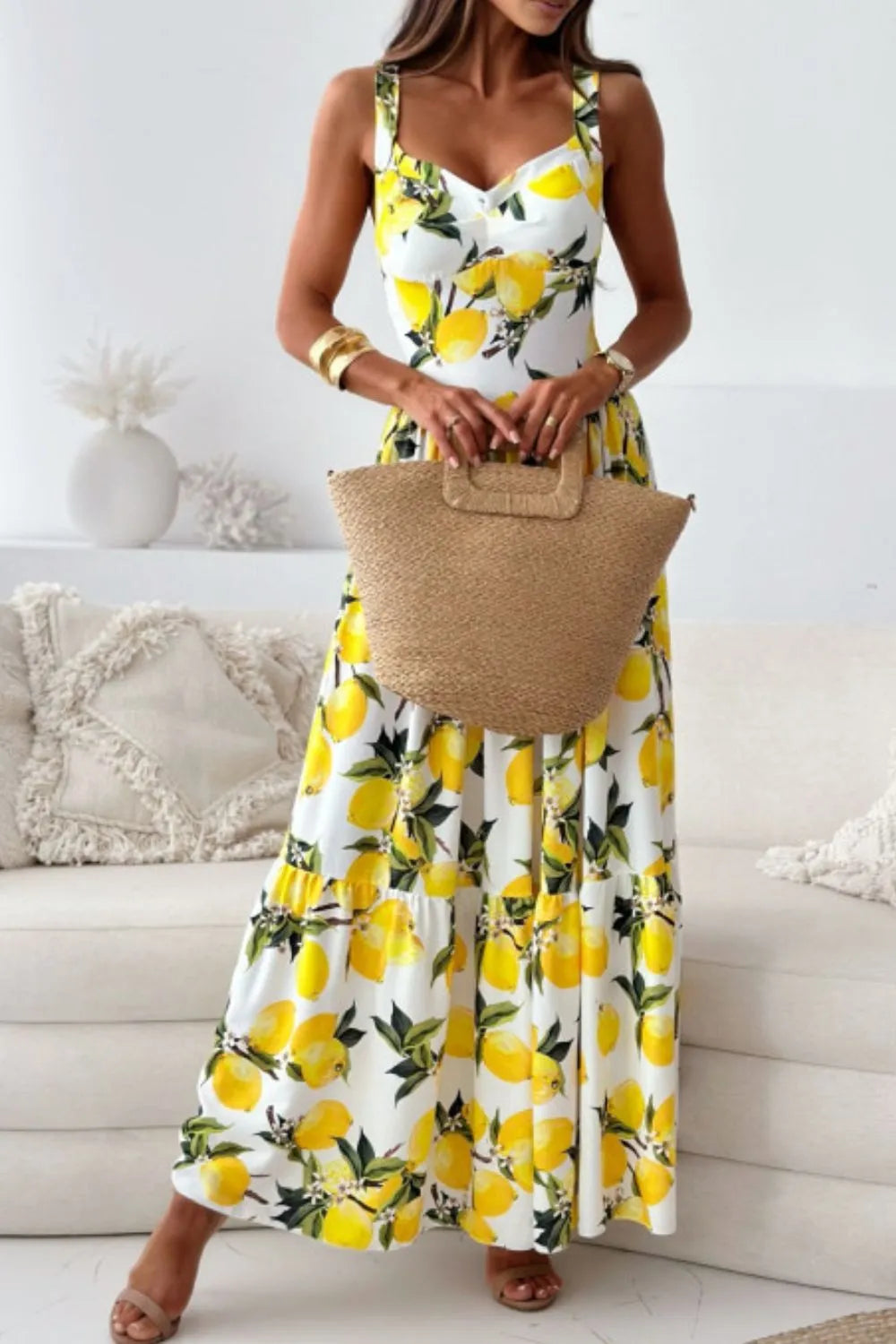 Lemon Print Sweetheart Neck Maxi Dress Secondary image