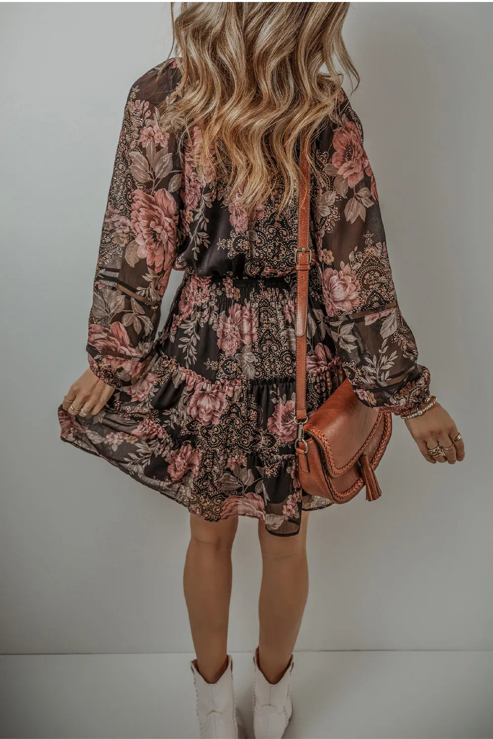 Printed Tie Neck Long Sleeve Mini Dress - product image 4