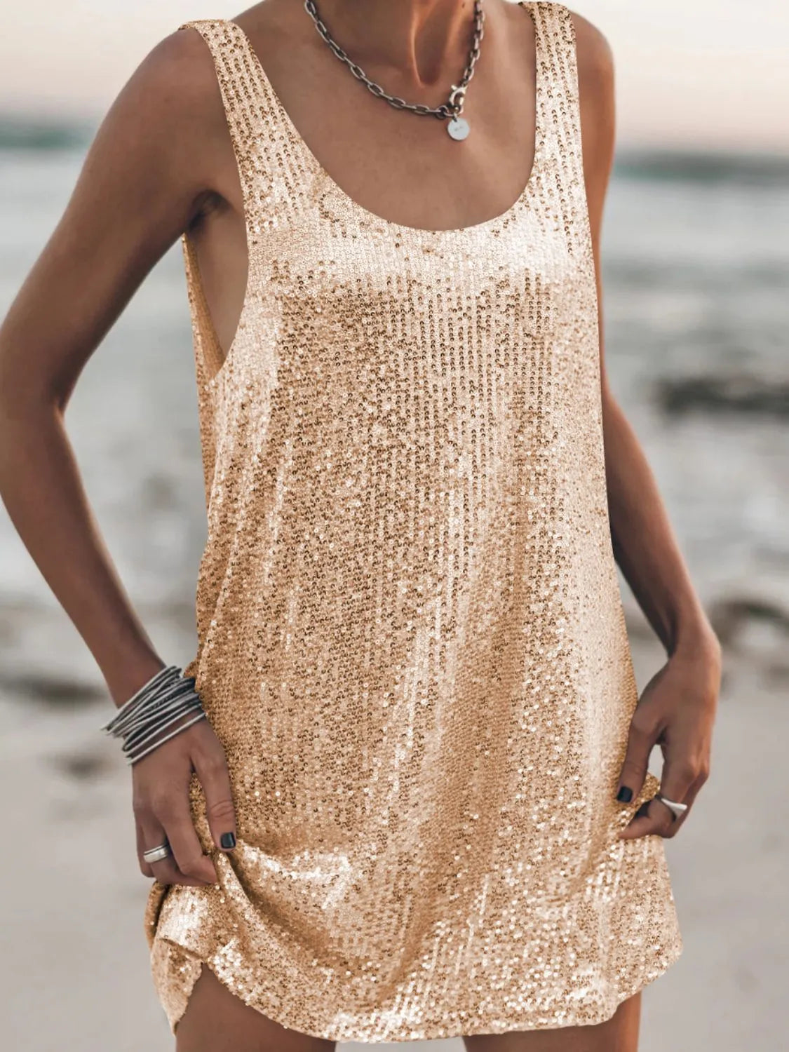 Sequin Scoop Neck Mini Dress - product image 8